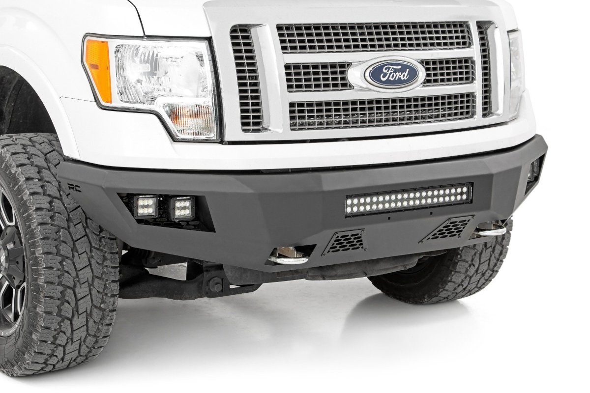 Ford F-150 Front Bumper - Rough Country - LED with Rough Country LED Cubes and Light Bar - Flat Black - '09-'14